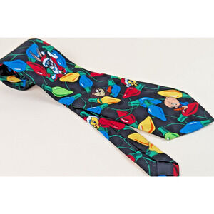 LOONEY TUNES Vintage 1995 Hand Made Necktie Neck Tie 100% Silk Black Christmas